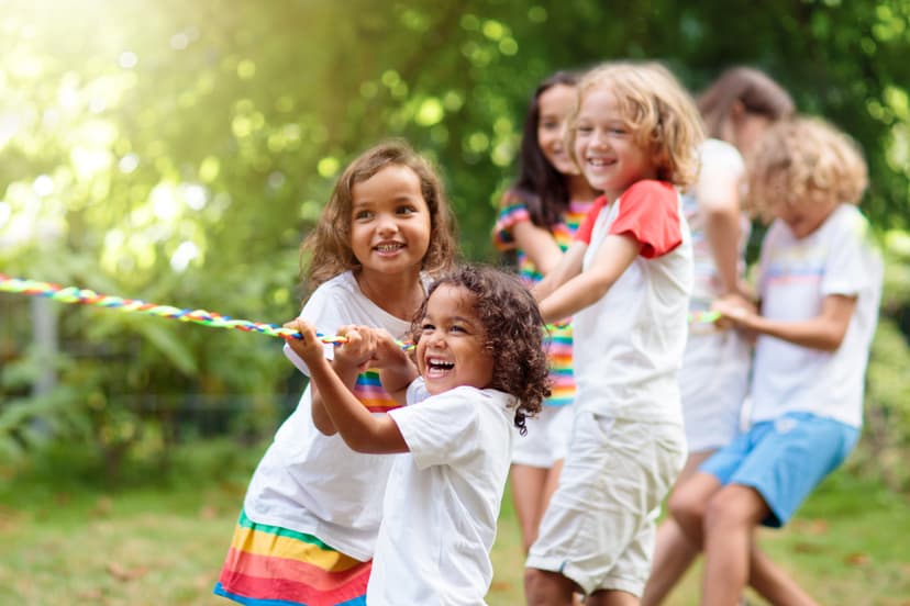 Kids playing tug of war